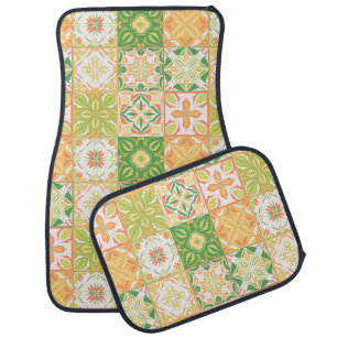Ornate tiles in green and yellow car floor mat