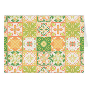 Ornate tiles in green and yellow cards