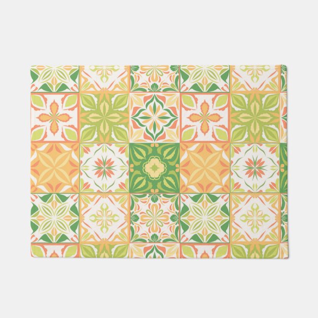 Ornate tiles in green and yellow doormat (Front)
