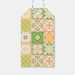 Ornate tiles in green and yellow gift tags