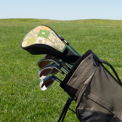 Ornate tiles in green and yellow golf head cover