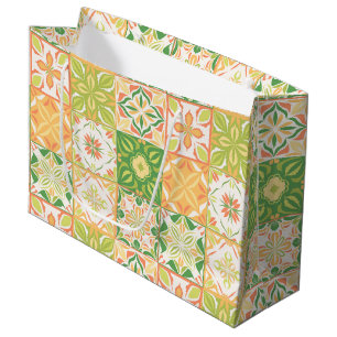Ornate tiles in green and yellow large gift bag