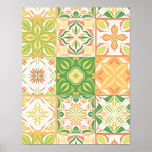 Ornate tiles in green and yellow poster