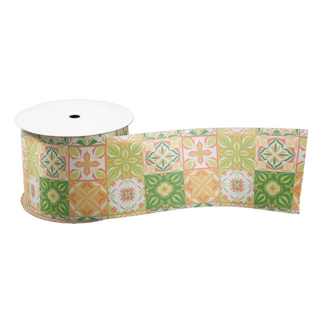 Ornate tiles in green and yellow satin ribbon (Spool)
