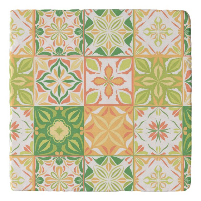 Ornate tiles in green and yellow trivet (Front)