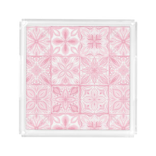 Ornate tiles in pink acrylic tray