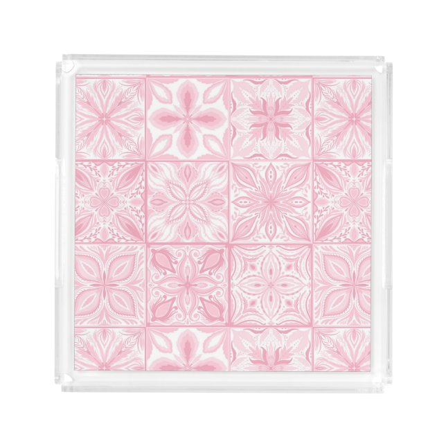 Ornate tiles in pink  acrylic tray (Front)