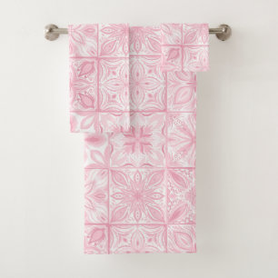 Ornate tiles in pink  bath towel set