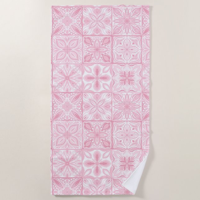 Ornate tiles in pink  beach towel (Front)