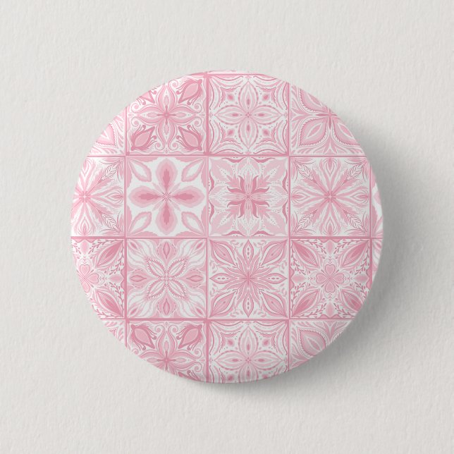 Ornate tiles in pink  button (Front)