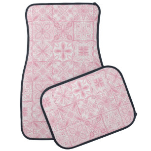 Ornate tiles in pink car floor mat
