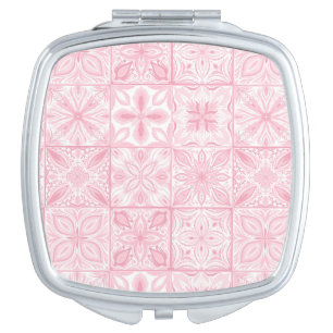 Ornate tiles in pink compact mirror
