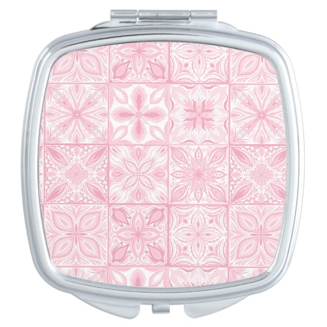 Ornate tiles in pink  compact mirror (Front)