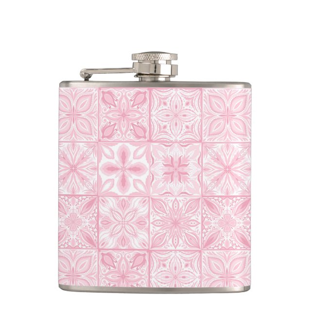 Ornate tiles in pink  flask (Front)
