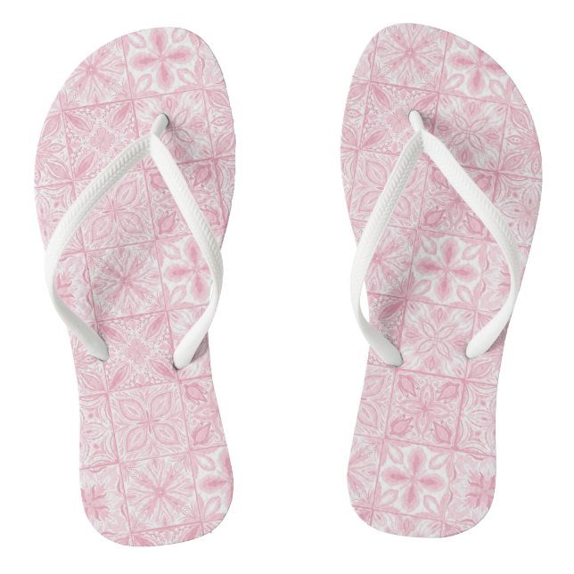 Ornate tiles in pink  flip flops (Footbed)
