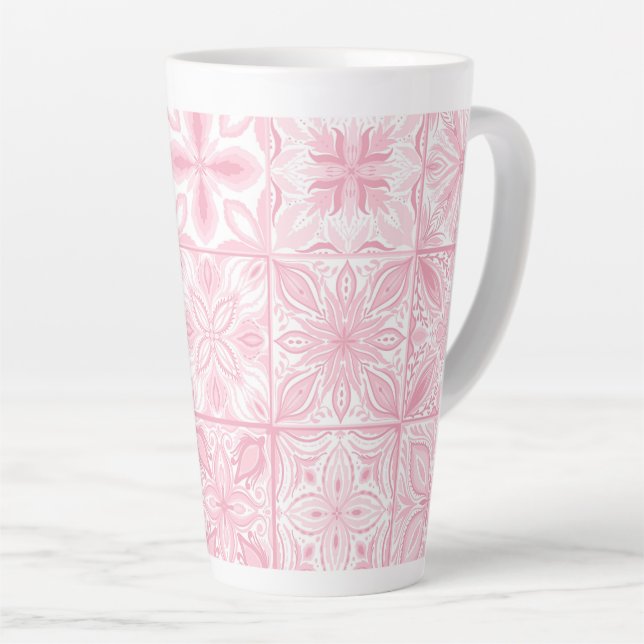 Ornate tiles in pink  latte mug (Right Angle)