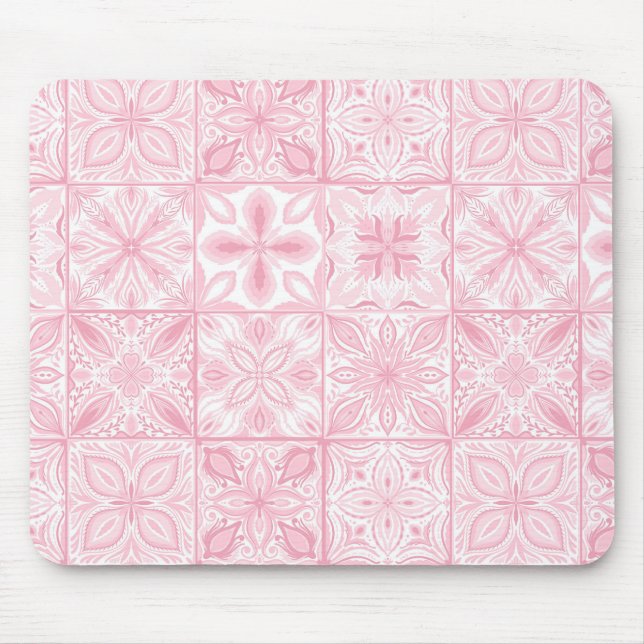 Ornate tiles in pink  mouse pad (Front)