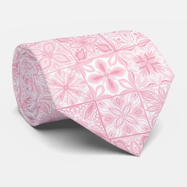 Ornate tiles in pink  neck tie (Rolled)