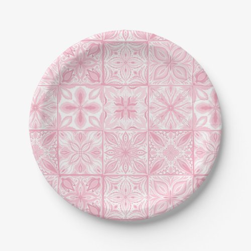 Ornate tiles in pink  paper plates