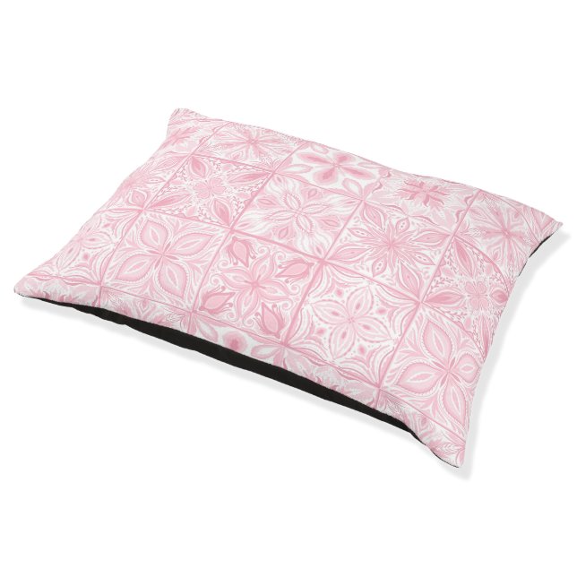 Ornate tiles in pink  pet bed (Angled)