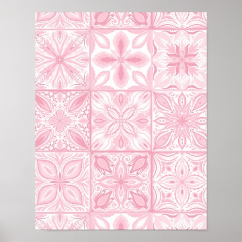 Ornate tiles in pink  poster
