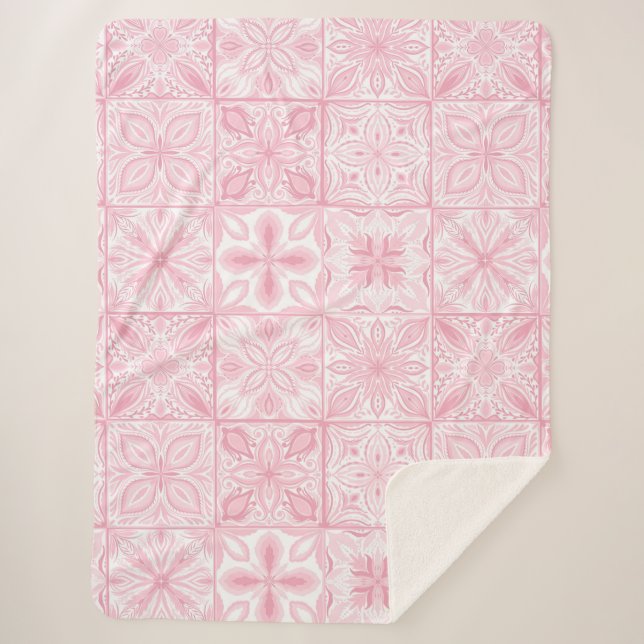 Ornate tiles in pink  sherpa blanket (Front)