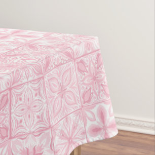Ornate tiles in pink tablecloth