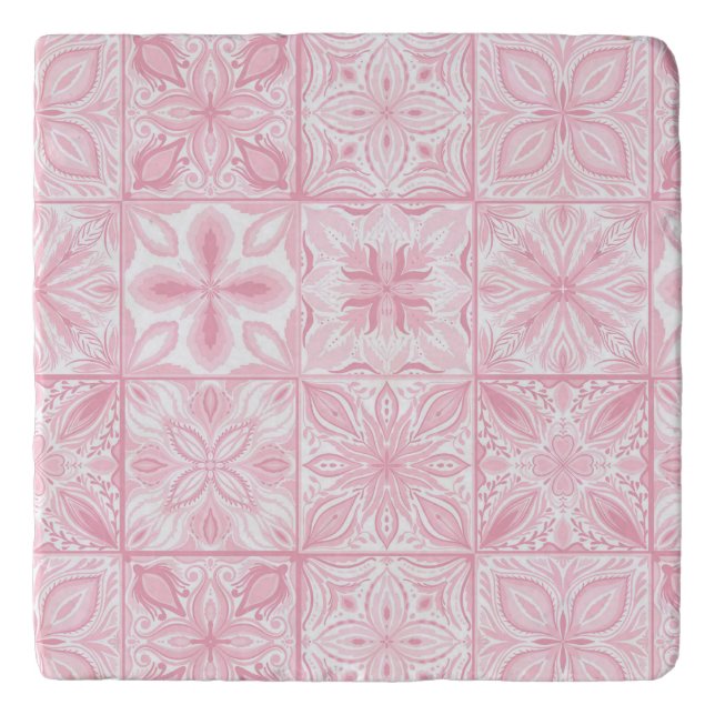 Ornate tiles in pink  trivet (Front)