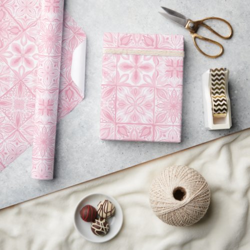 Ornate tiles in pink  wrapping paper