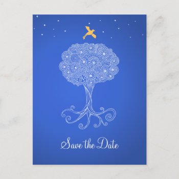 Ornate Tree Of Life Blue Save The Date Announcement Postcard by mishpocha at Zazzle