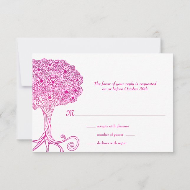 Ornate Tree of Life Pink Bat Mitzvah RSVP (Front)