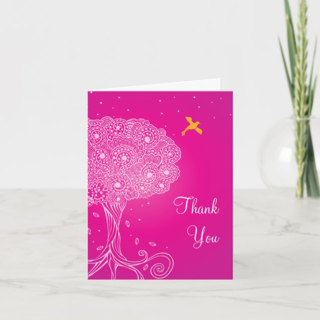 Ornate Tree of Life Pink Bat Mitzvah Thank You (Front)