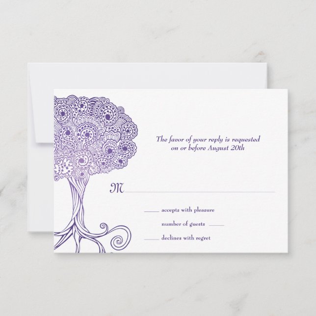 Ornate Tree of Life Purple Bat Mitzvah RSVP (Front)