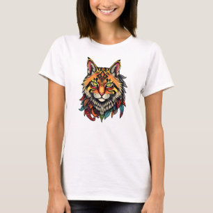 Ornate Tribal Cat Hoodie with Colorful Feather T-Shirt