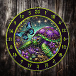Ornate Turtle Butterfly Cosmic Lodge Art Dart Board<br><div class="desc">Bring celestial charm to your man cave or hunting lodge with this ornate artwork. Featuring a turtle with a vivid stained-glass-inspired shell and a butterfly with glowing teal and gold wings, this piece combines natural beauty with fantasy. The golden floral swirls and cosmic stars create a mesmerizing backdrop, making it...</div>