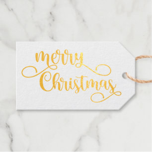 Ornate Typography Merry Christmas Red Gold Foil Gift Tags