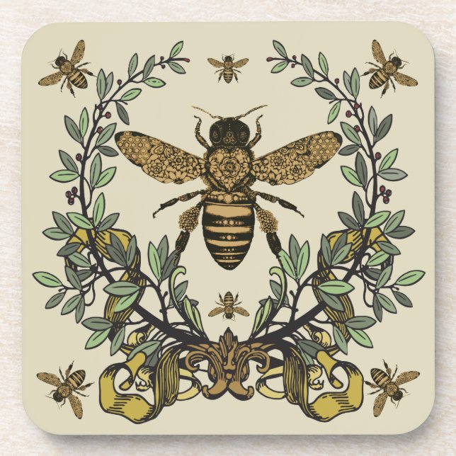 Ornate Victorian Bees Beverage Coaster (Front)