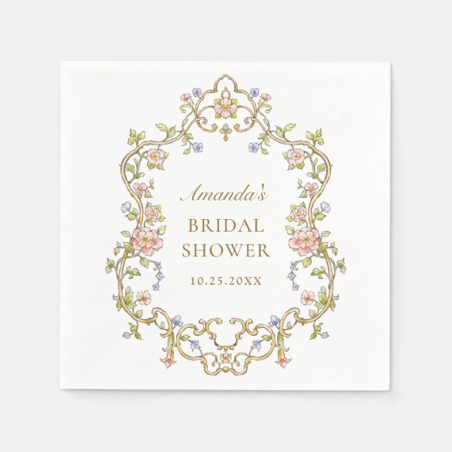 Ornate Victorian Bohemian Flowers Bridal Shower Napkins (Front)