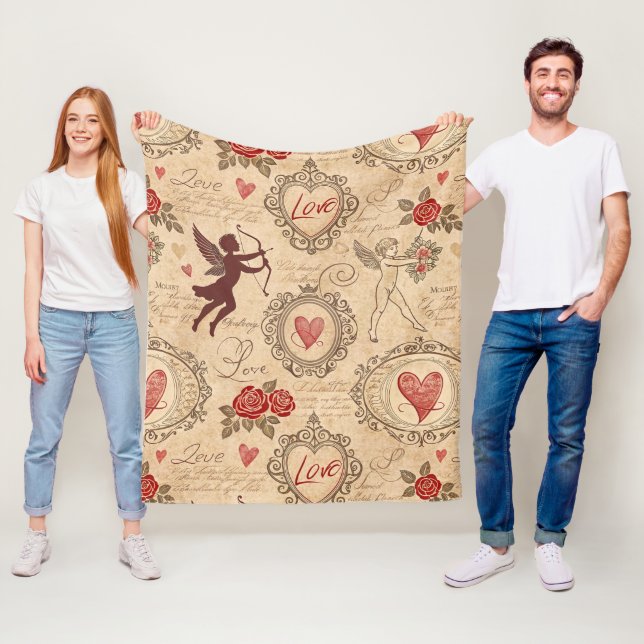 Ornate Victorian Cupid Valentine Romance Fleece Blanket (In Situ)
