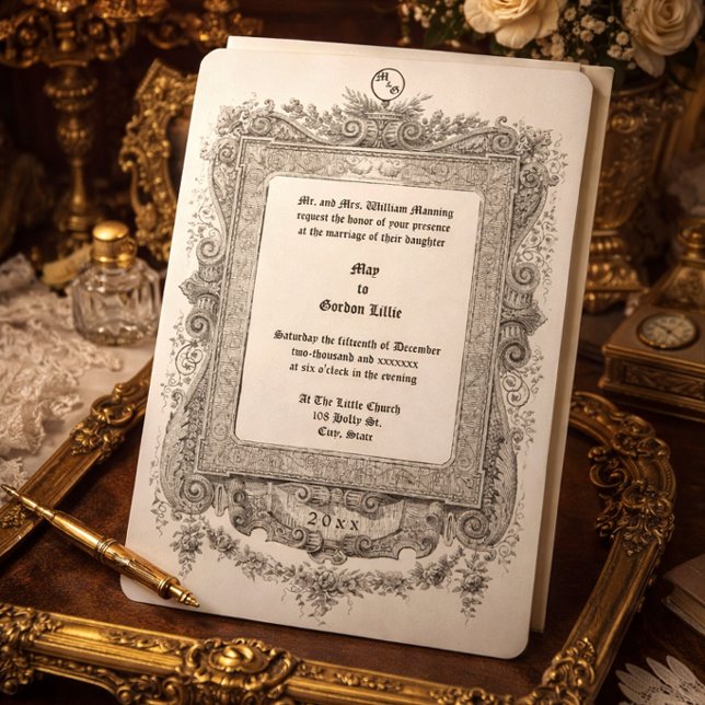 Ornate Victorian Era Scroll Frame Border Wedding Invitation (Creator Uploaded)