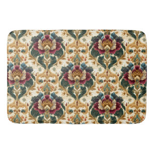 Ornate Victorian Floral Damask in Teal and Burgund Bath Mat