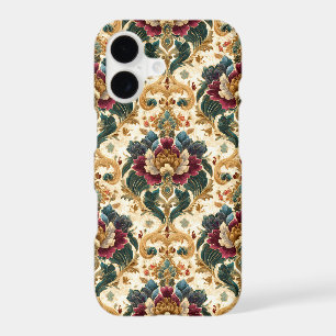 Ornate Victorian Floral Damask in Teal and Burgund iPhone 17 Case
