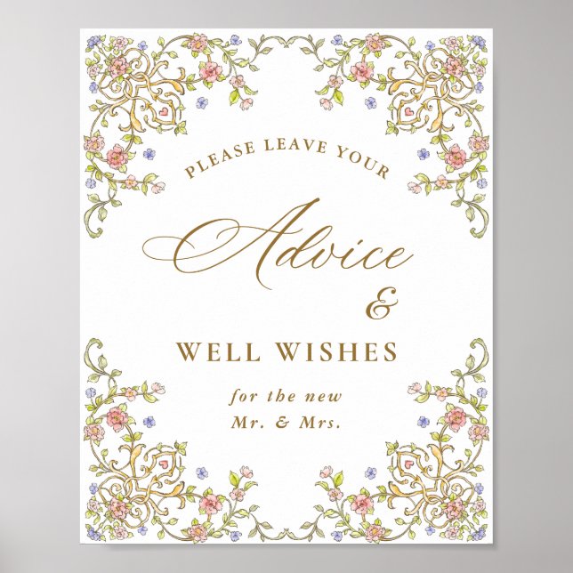 Ornate Victorian Grace Floral Advice & Wishes Sign (Front)