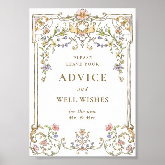 Ornate Victorian Grace Floral Advice & Wishes Sign (Front)