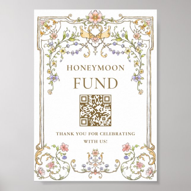 Ornate Victorian Grace Floral Honeymoon Fund Sign (Front)