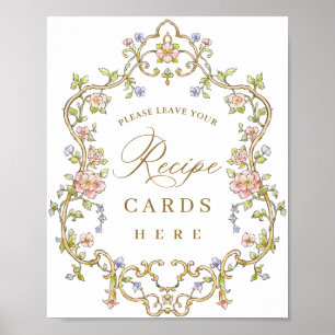 Ornate Victorian Grace Floral Recipe Cards Sign