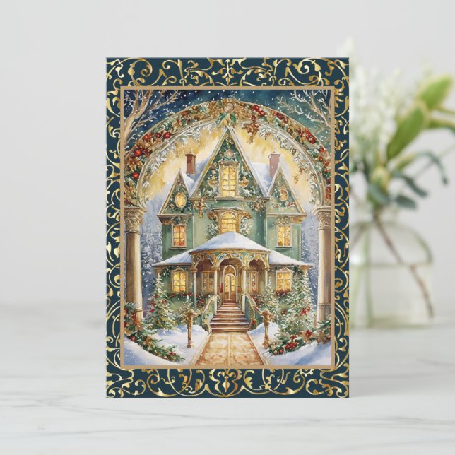 Ornate Victorian Holiday Party  Invitation (Standing Front)