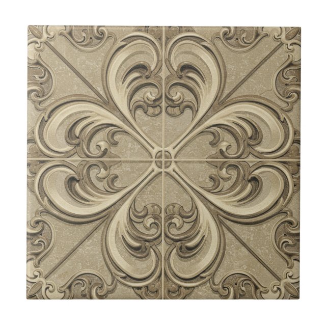 Ornate Victorian Motif Design Ceramic Tile (Front)