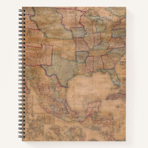 Ornate Victorian US Map on Aged Parchment Notebook