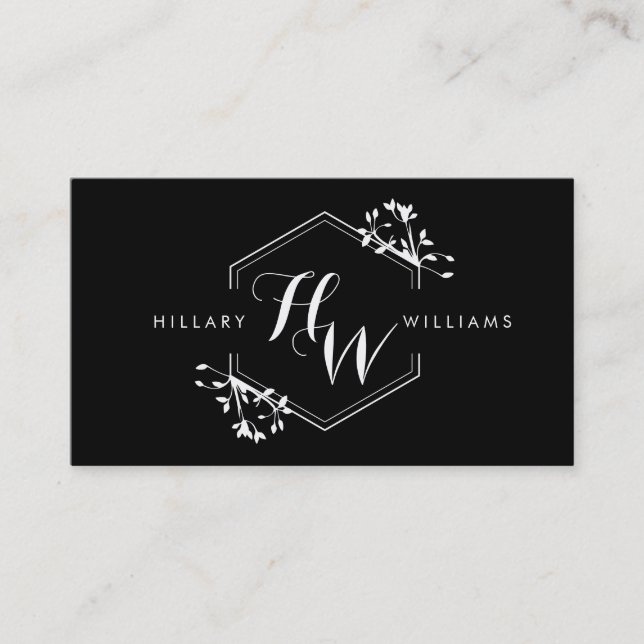 Ornate Vine and Leaf Monogram Emblem Business Card (Front)